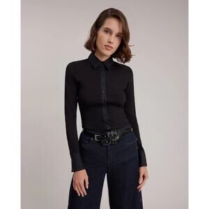 Anne Fontaine Nuage Button up Shirt Black Sz 0-2 Quiet Luxary Parisian